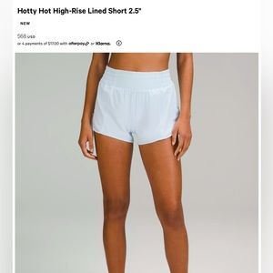 Lululemon Hotty Hot High-Rise Lined Short 2.5”in Color Powder Blue